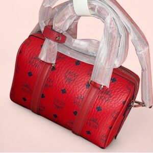 MCM Red and Black Leather Satchel